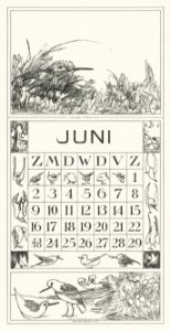Kalenderblad juni met tureluur in het gras (1917) print in high resolution by Theo van Hoytema.. Free illustration for personal and commercial use.