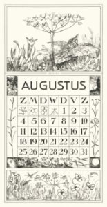 Kalenderblad augustus met leeuwerik en bloem (1917) print in high resolution by Theo van Hoytema.
