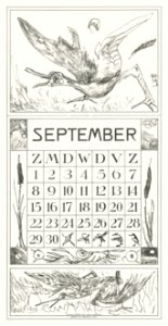 Kalenderblad september met aangeschoten vogel (1917) print in high resolution by Theo van Hoytema.. Free illustration for personal and commercial use.