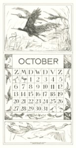 Kalenderblad oktober met trekvogels (1917) print in high resolution by Theo van Hoytema.. Free illustration for personal and commercial use.