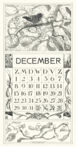 Kalenderblad december met winterkoninkje (1917) print in high resolution by Theo van Hoytema.. Free illustration for personal and commercial use.