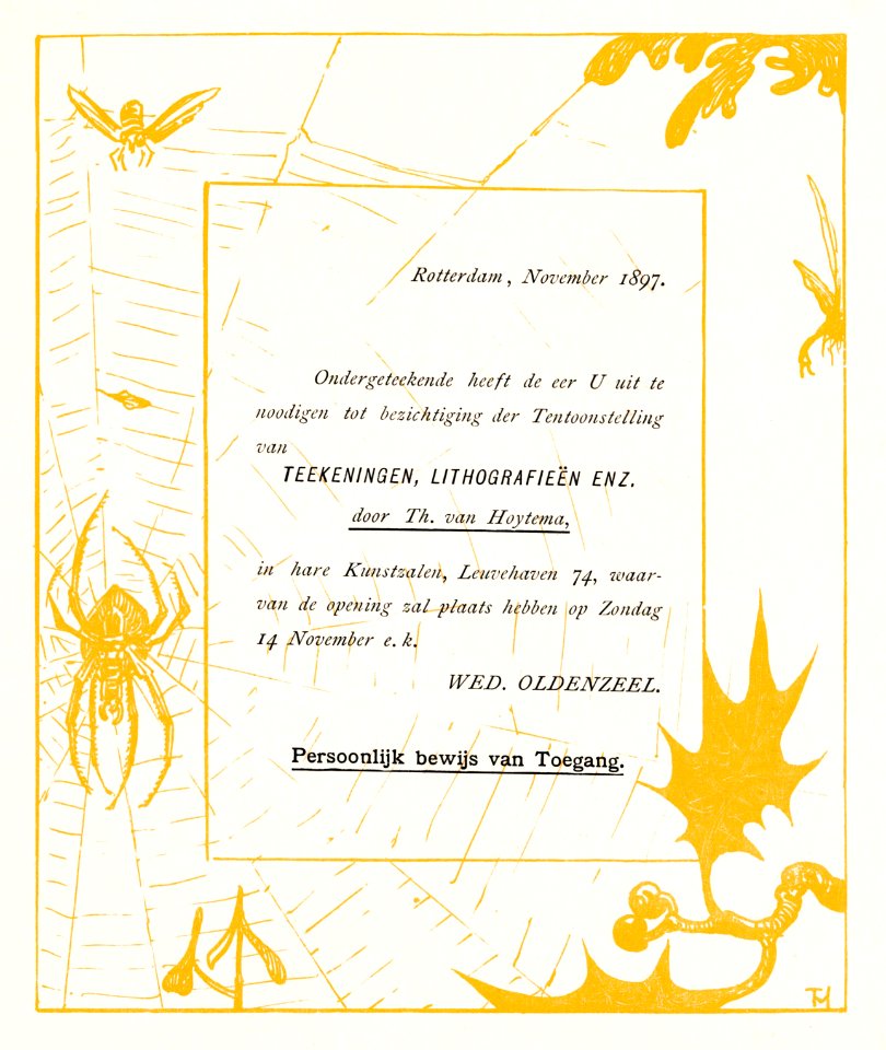Uitnodiging met spin (1897) print in high resolution by Theo van Hoytema.