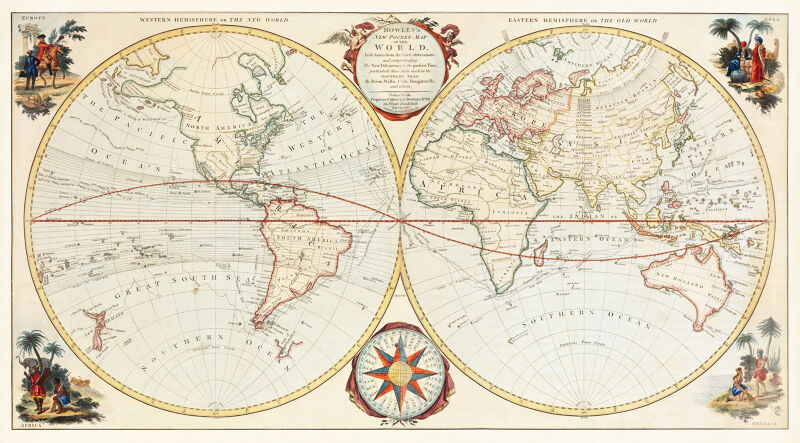 Bowles's new pocket map of the world: laid down from the latest observations and comprehending the new discoveries to the present time, particularly those lately made in the southern seas by Bowles Carington.