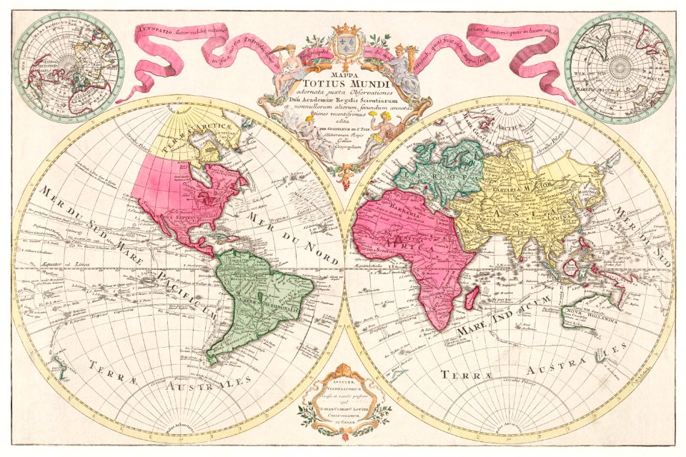 Mappa totius mundi: adornata juxta observationes (1682) by Guilielmum de l'Isle.