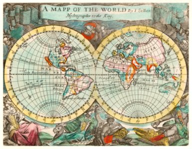 A mapp of the world (1682) by John Playford.. Free illustration for personal and commercial use.