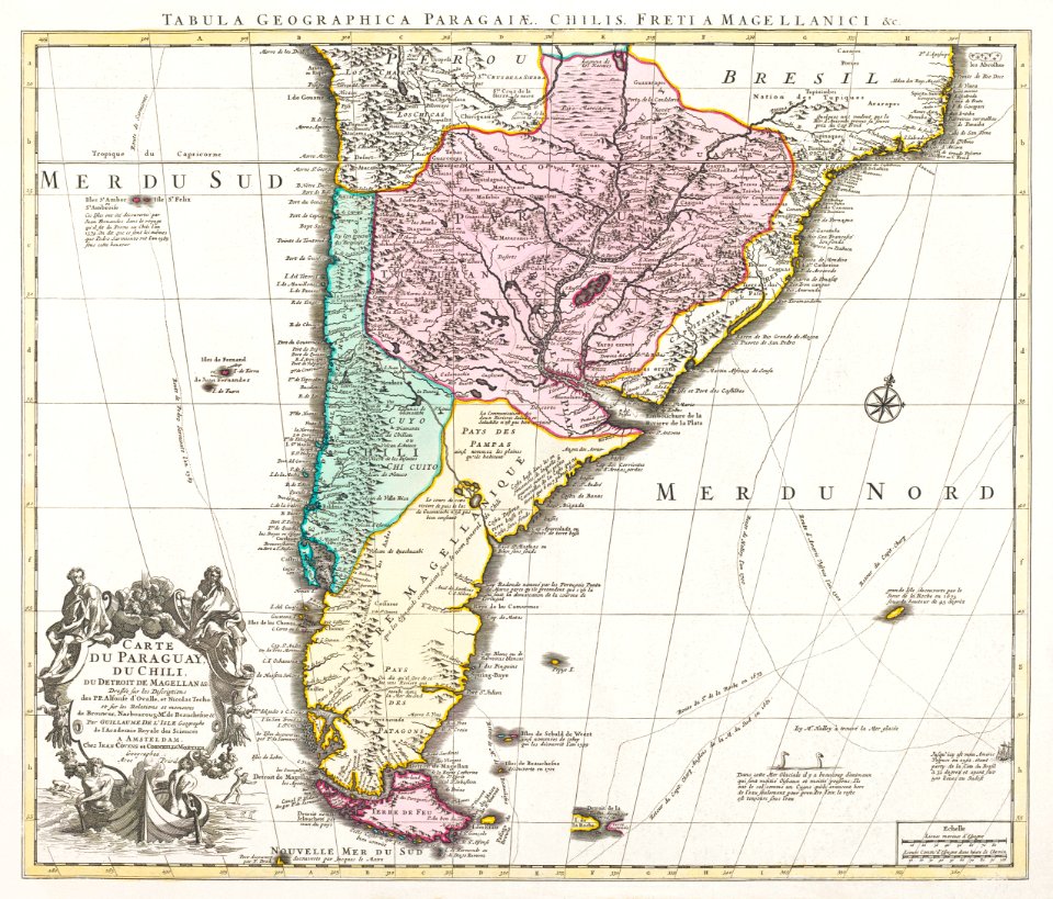 Kaart van het zuidelijke deel van Zuid-Amerika (1750–1760) by Guillaume Delisle.