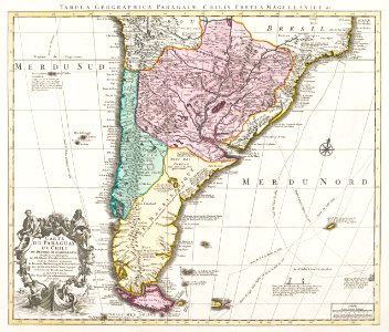 Kaart van het zuidelijke deel van Zuid-Amerika (1750–1760) by Guillaume Delisle.. Free illustration for personal and commercial use.