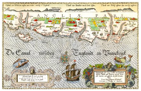Kaart van de Zuidengelse kust tussen de Isle of Wight en Dover (ca. 1580–1583) by Joannes van Doetechum (I).. Free illustration for personal and commercial use.