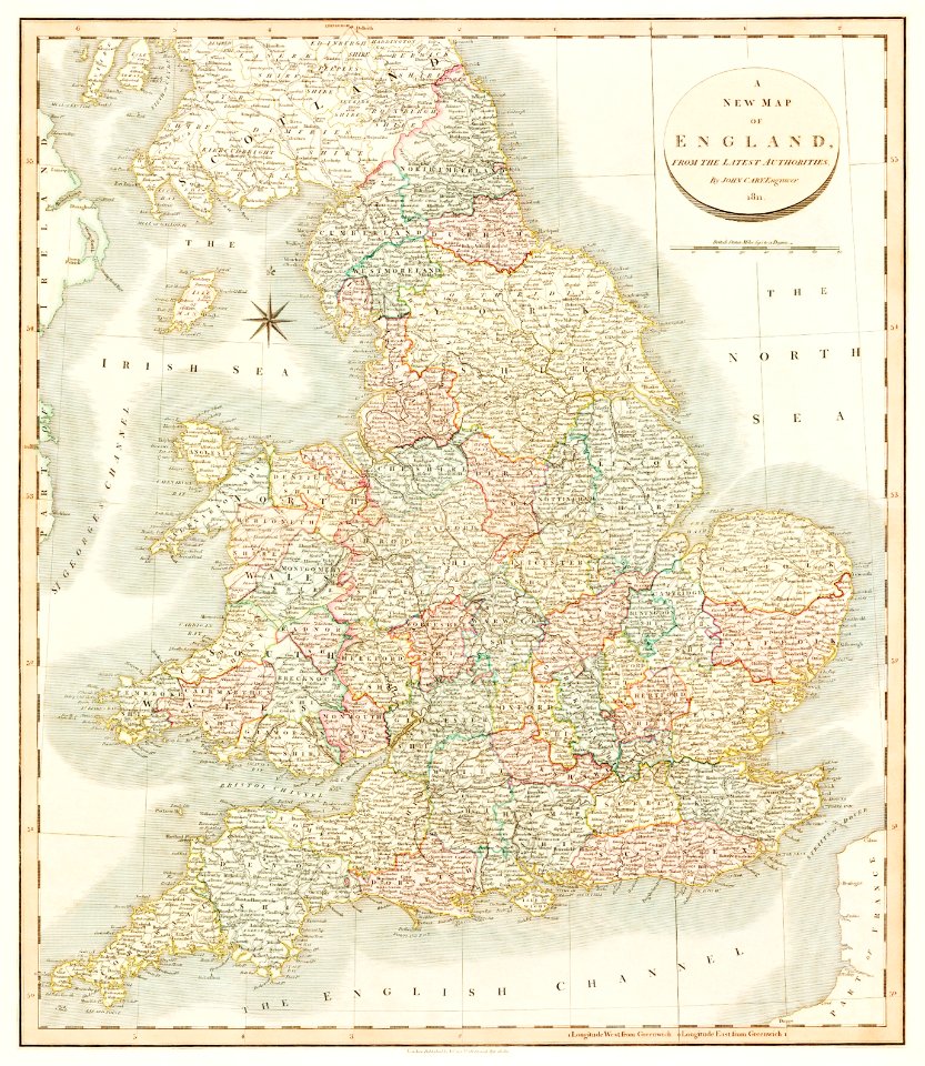 A new map of England (1811) by John Cary.