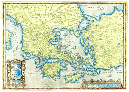 Kaart van Griekenland by Abraham Ortelius (1527–1598).. Free illustration for personal and commercial use.