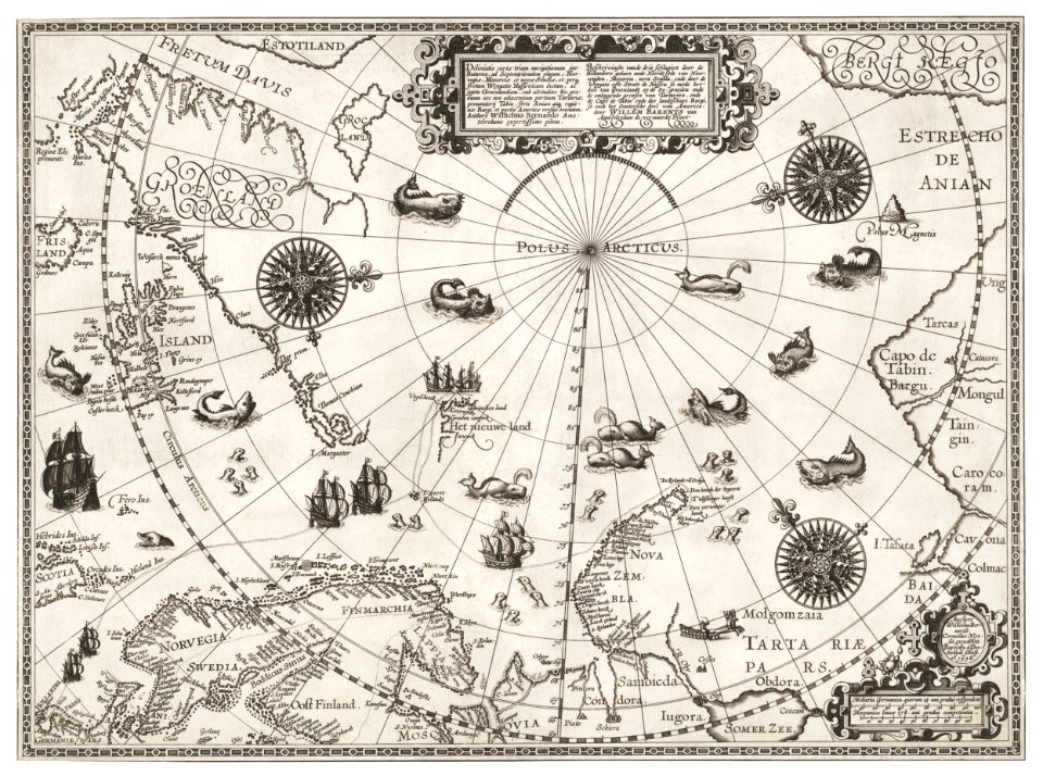 Kaart van het Noordpoolgebied (1598) by Willem Barendsz.