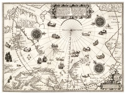 Kaart van het Noordpoolgebied (1598) by Willem Barendsz.. Free illustration for personal and commercial use.