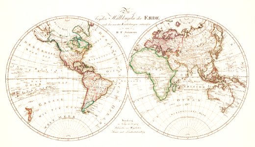 Die beyden Halbkugeln der Erde (1807) by Schneider und Weigelsehen.
