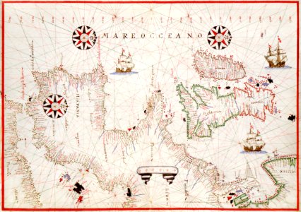 Portolan atlas of the Mediterranean Sea, western Europe, and the northwest coast of Africa: World map drawn on an oval projection (ca. 1590) by Joan Oliva.