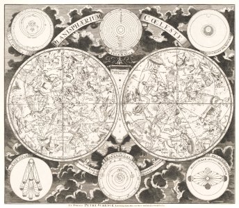 Hemelkaart met de noordelijke en zuidelijke sterrenbeelden (1705) by Pieter Schenk (I).. Free illustration for personal and commercial use.