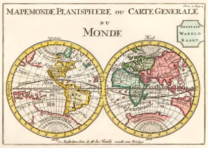 Wereldkaart Mapemonde planisphere ou carte generale du monde (1735) from Daniel de Lafeuilledelete.. Free illustration for personal and commercial use.