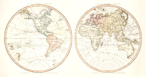 New world or western hemisphere: old world or eastern hemisphere (1786) by William Faden.. Free illustration for personal and commercial use.