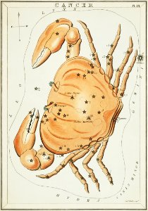 Sidney Hall’s (1831) astronomical chart illustration of the zodiac Cancer.. Free illustration for personal and commercial use.