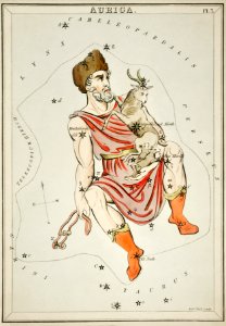 Sidney Hall’s (1831) astronomical chart illustration of the Auriga.. Free illustration for personal and commercial use.