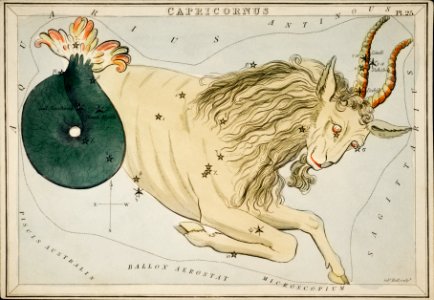 Sidney Hall’s (1831) astronomical chart illustration of the zodiac Capricornus.. Free illustration for personal and commercial use.