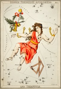 Sidney Hall’s (1831) astronomical chart illustration of Gloria Frederici, Andromeda.. Free illustration for personal and commercial use.