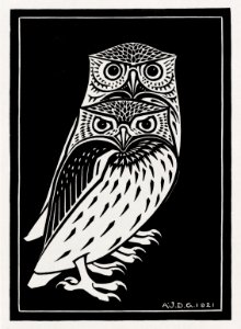 Two owls (1921) by Julie de Graag (1877-1924).. Free illustration for personal and commercial use.