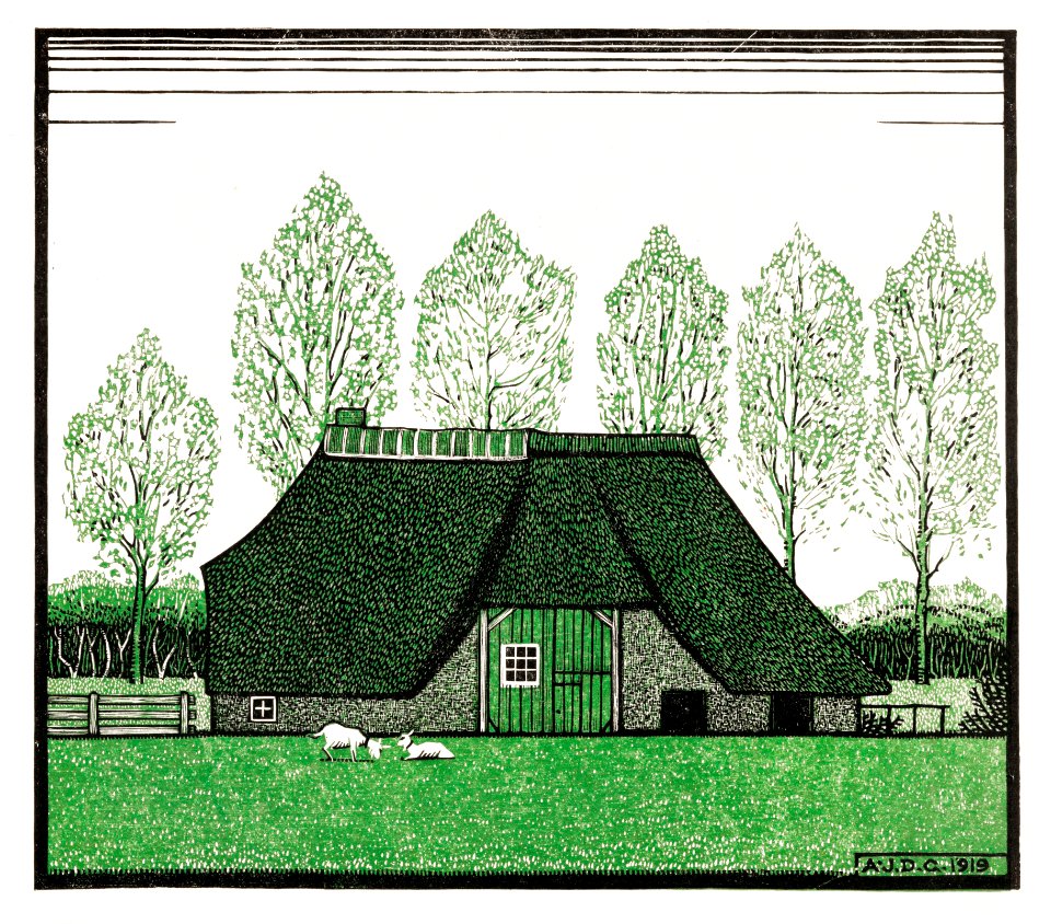 Farmhouse with thatched roof (1919) by Julie de Graag (1877-1924).