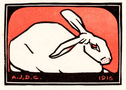 Lying rabbit (1916) byJulie de Graag (1877-1924).. Free illustration for personal and commercial use.