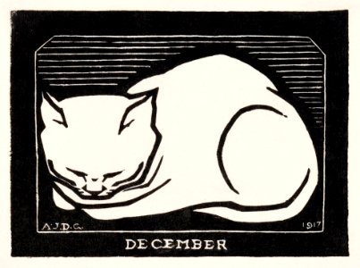 December cat(1917) by Julie de Graag (1877-1924).. Free illustration for personal and commercial use.
