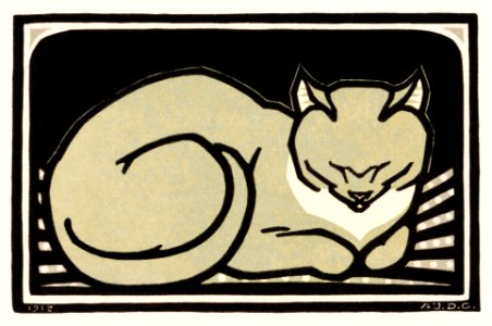 Sleeping Cat (1918) by Julie de Graag (1877-1924). Original from The Rijksmuseum. Free illustration for personal and commercial use.