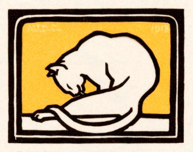 A waxing cat (1918) by Julie de Graag (1877-1924).. Free illustration for personal and commercial use.