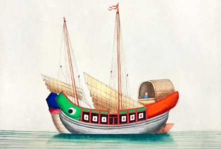 Chinese painting featuring sea junk (ancient Chinese ship) (ca.1800–1899) from the Miriam and Ira D. Wallach Division of Art, Prints and Photographs: Art & Architecture Collection.. Free illustration for personal and commercial use.