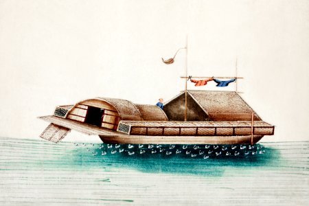 Chinese painting of a duck junk (ancient Chinese ship) (ca.1800–1899) from the Miriam and Ira D. Wallach Division of Art, Prints and Photographs: Art & Architecture Collection.. Free illustration for personal and commercial use.