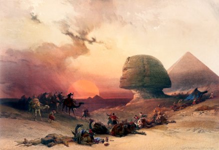 Approach of the simoom Desert of Gizeh illustration by David Roberts (1796–1864).. Free illustration for personal and commercial use.