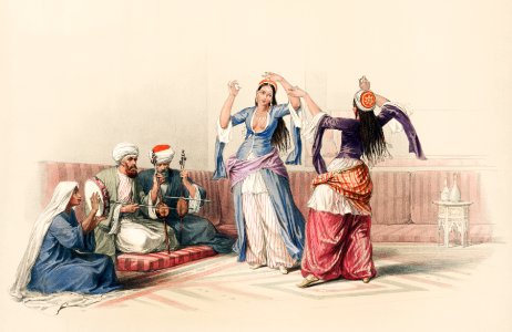 Dancing girls at Cairo illustration by David Roberts (1796–1864).. Free illustration for personal and commercial use.
