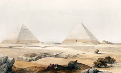 Pyramids of Geezeh (Giza) illustration by David Roberts (1796–1864).. Free illustration for personal and commercial use.