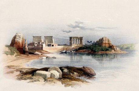 Philae illustration by David Roberts (1796–1864).. Free illustration for personal and commercial use.