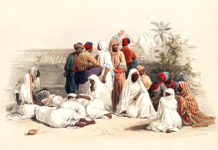 In the slave market at Cairo illustration by David Roberts (1796–1864).. Free illustration for personal and commercial use.
