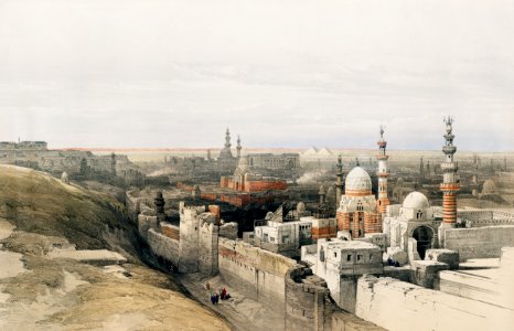Looking west in Cairo illustration by David Roberts (1796–1864).. Free illustration for personal and commercial use.