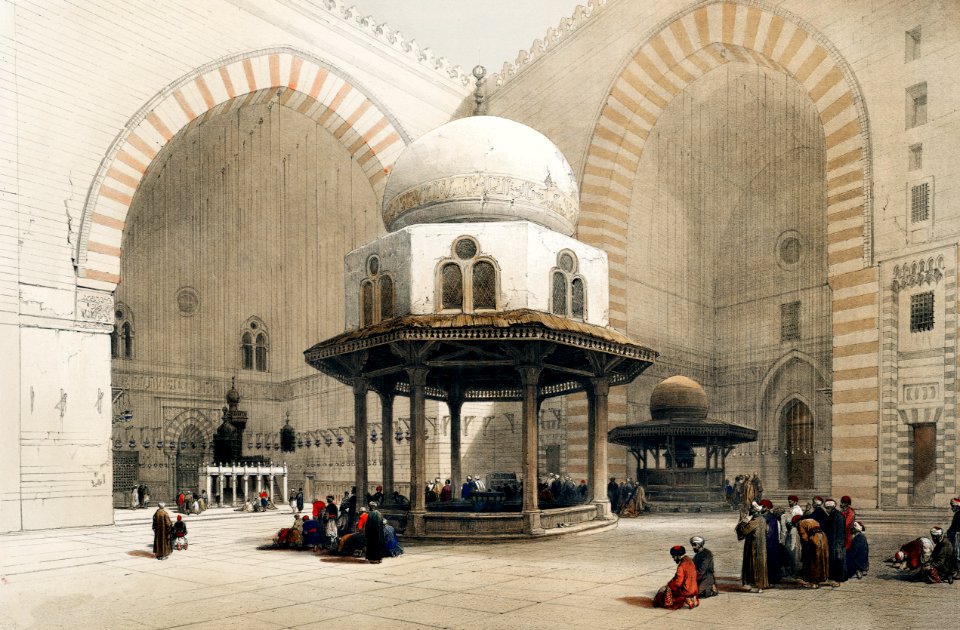Mosque of Sultan Hassan Cairo illustration by David Roberts (1796–1864).. Free illustration for personal and commercial use.