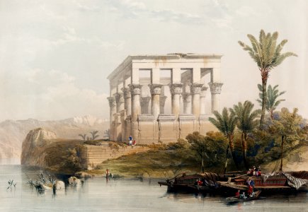 The hypaethral temple at Philae called the Bed of Pharaoh illustration by David Roberts (1796–1864).. Free illustration for personal and commercial use.