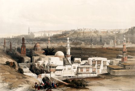 The gate of Citzenib looking towards the desert of Suez Cairo illustration by David Roberts (1796–1864).. Free illustration for personal and commercial use.