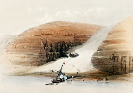 Excavated temples of Aboosimble (Abu Sunbul) Nubia illustration by David Roberts (1796–1864).. Free illustration for personal and commercial use.