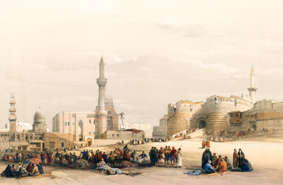 The entrance to the Citadel of Cairo illustration by David Roberts (1796–1864).. Free illustration for personal and commercial use.