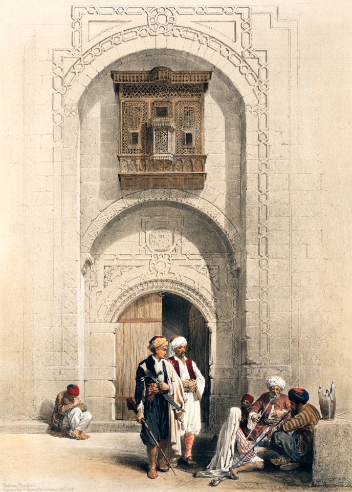 Modern mansion showing the arabesque architecture of Cairo illustration by David Roberts (1796–1864).. Free illustration for personal and commercial use.