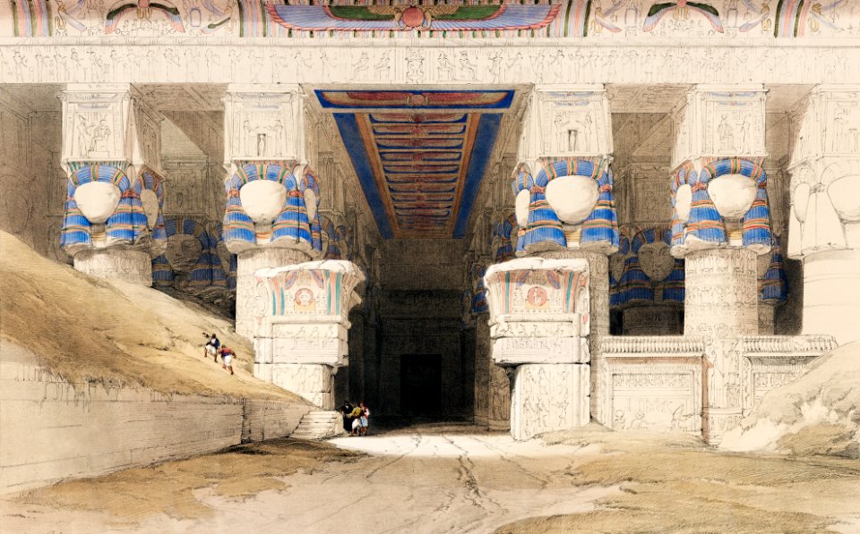 Dendera is one of the latest Egyptian temples illustration by David Roberts (1796–1864).. Free illustration for personal and commercial use.
