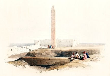 Obelisk at Alexandria commonly called Cleopatra's needle illustration by David Roberts (1796–1864).. Free illustration for personal and commercial use.