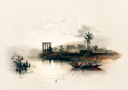 Island of Philae on the Nile Nubia illustration by David Roberts (1796–1864).. Free illustration for personal and commercial use.