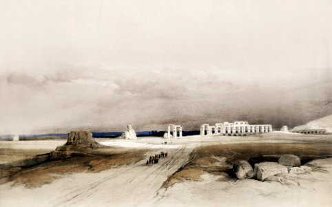 Ruins of the Memnonium Thebes illustration by David Roberts (1796–1864).. Free illustration for personal and commercial use.