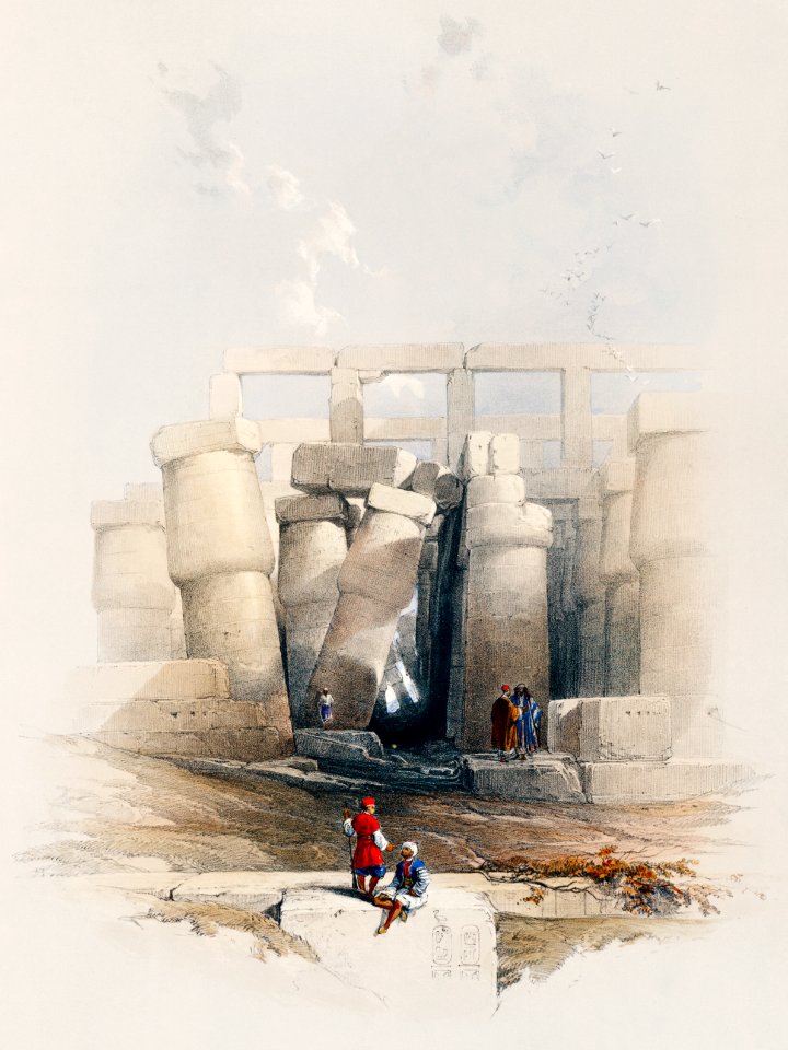 Part of the hall of columns at Karnak Thebes illustration by David Roberts (1796–1864).. Free illustration for personal and commercial use.